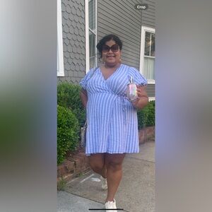 Old Navy Blue and White Striped Wrap Dress